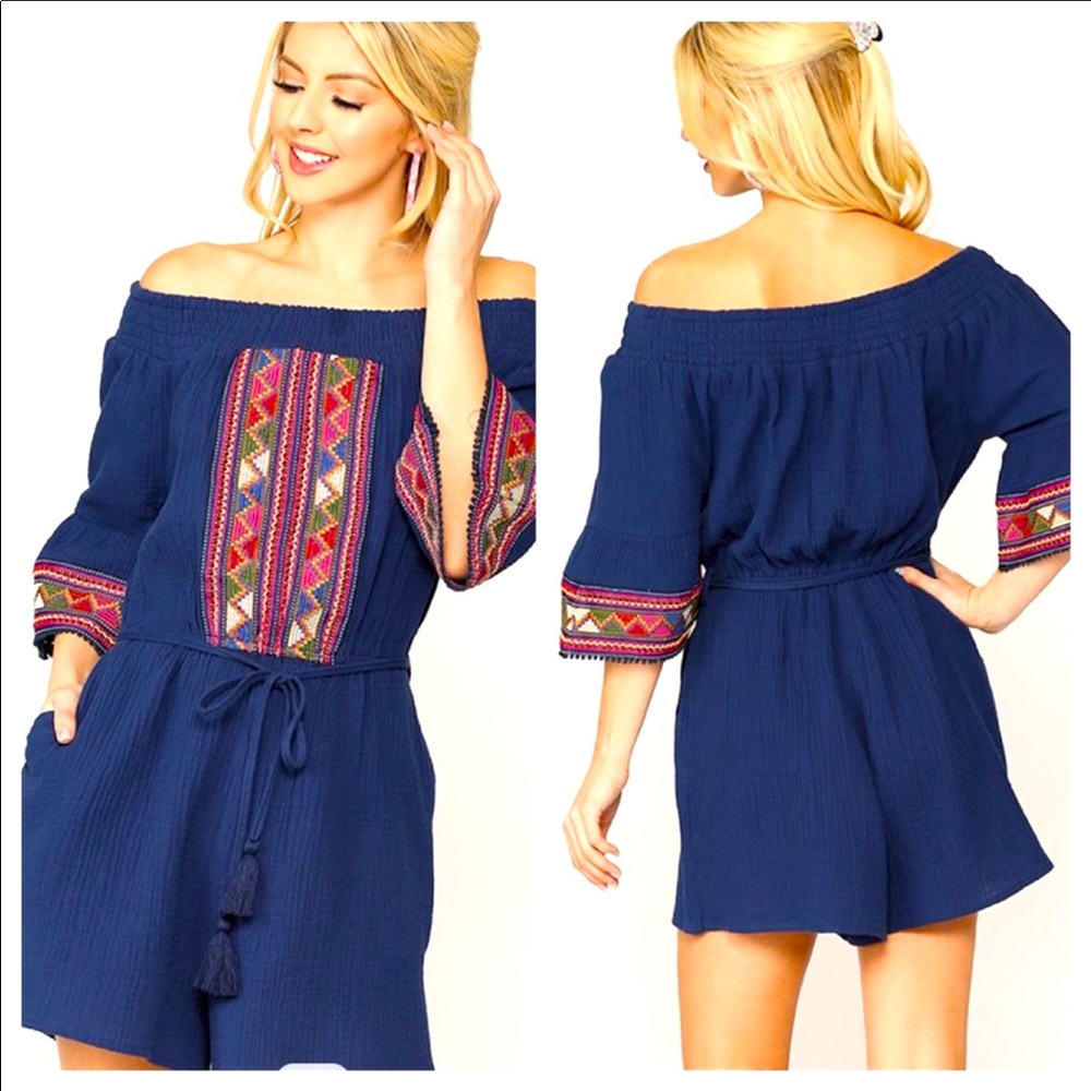 Sexy💙Navy Romper4 transition styling w/red detail
